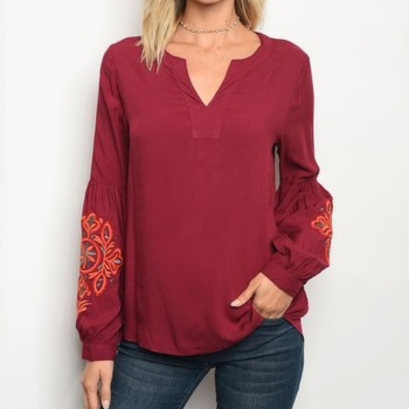Tops - *Sale* Embroidered V Neck Shirt NWOT